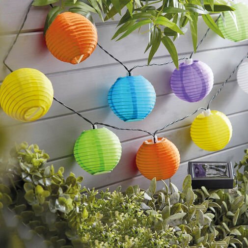 11227B • Szolár lampion fényfüzér - 10 db színes lampion, hidegfehér LED - 2,5 m