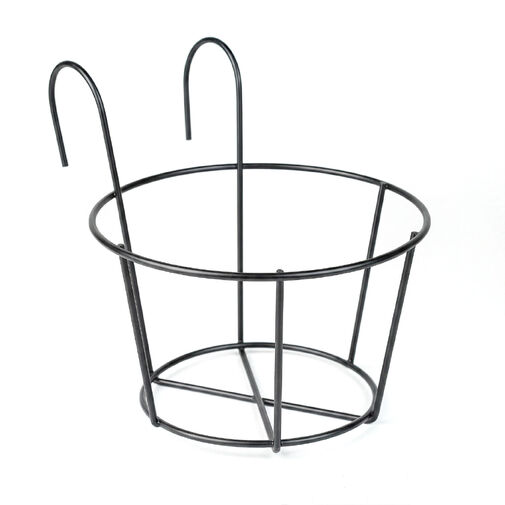 11564B • Erkélykorlátra akasztható fém kosár - virágcserepek rögzítéséhez - 18 cm - fekete