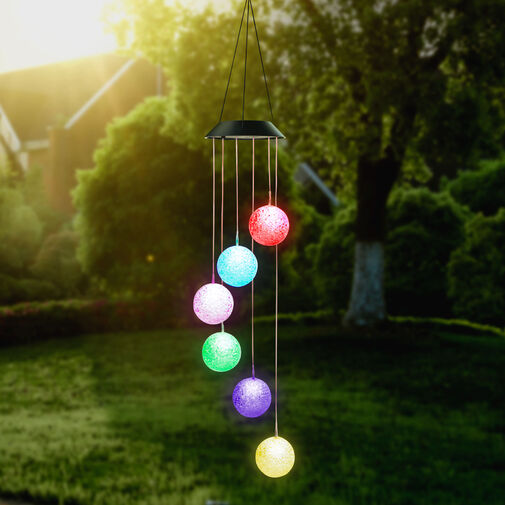 11740A • Felakasztható szolár lámpa - kristálygömb - RGB LED-del - 78 x 12,5 cm