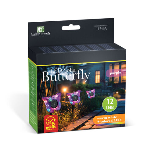 11749A • Leszúrható szolár pillangó - lila - 13 x 6,5 x 35 cm - melegfehér + színes LED