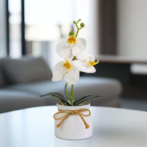 11889B • Műnövény dekoráció - orchidea - fehér - 20 x 9 cm