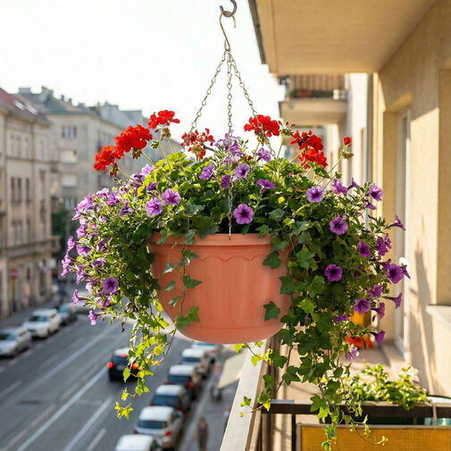 11993 • Műanyag függesztett cserép lánccal -  terrakotta - 30 x 18 cm