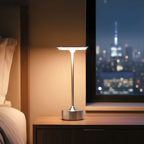 12502C • Asztali lámpa - ezüst színű fém - állítható színhőm, fényerő - akkumulátoros - USB