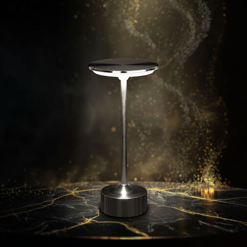 12502C • Asztali lámpa - ezüst színű fém - állítható színhőm, fényerő - akkumulátoros - USB