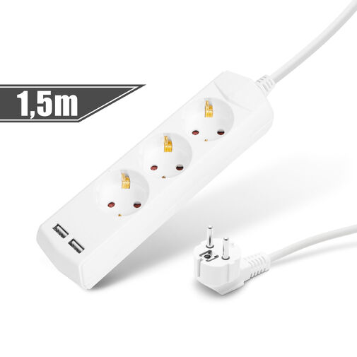 20201U • Elosztó 3-as - 3 x 1,5 mm² - 1,5 m - 2 x USB-vel