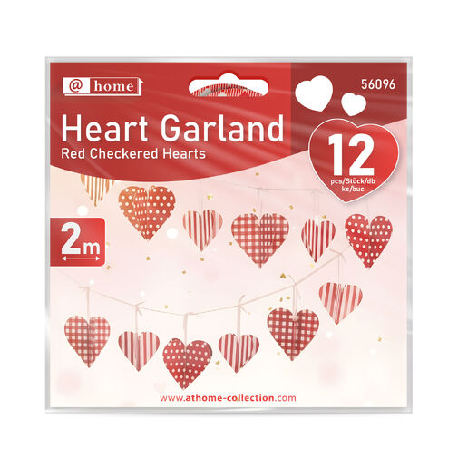56096 • Girland - papír - piros kockás szívek - 2 m