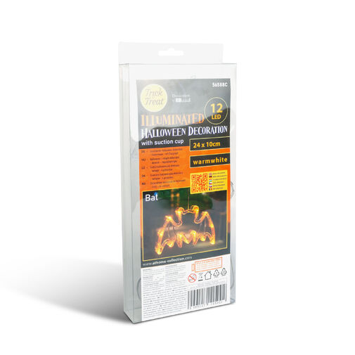 56588C • Halloween-i világító dekoráció - denevér - tapadókorongos - 12 LED - 20 x 18,5 cm - 3 x AAA