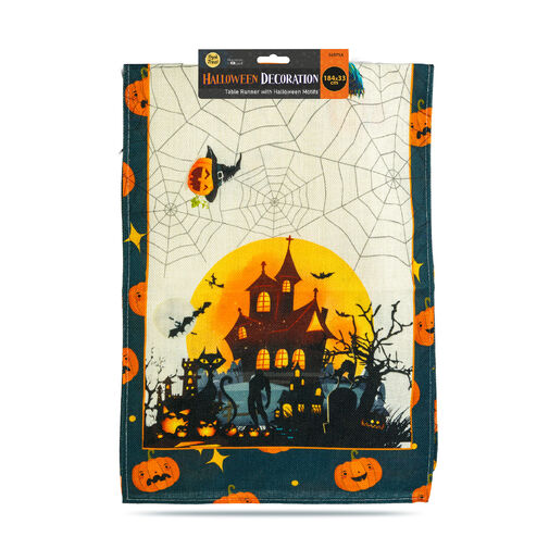 56595A • Halloween-i dekoráció - asztalterítő futó - halloween-i motívumokkal - 184 x 33 cm