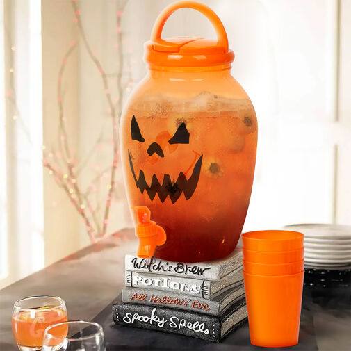57238B • Italadagoló csappal, műanyag pohárszettel - halloweeni tök - 4,4 l