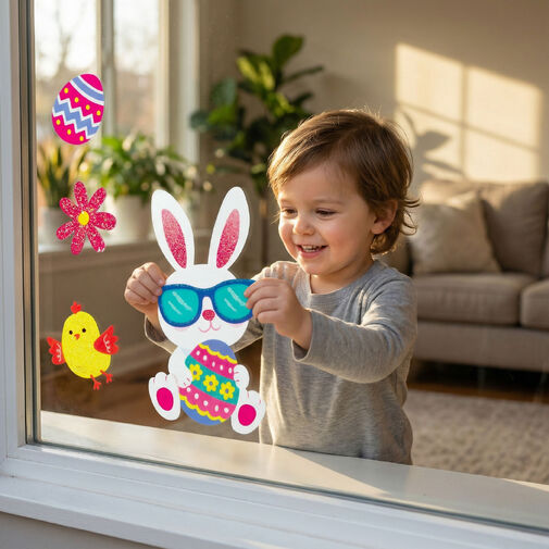 57958B • Húsvéti ablak matrica - csillámos nyuszi - 43 x 30 cm