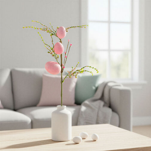 57965B • Húsvéti tojásfa ág - csillámos - rózsaszín - 40 x 16 cm