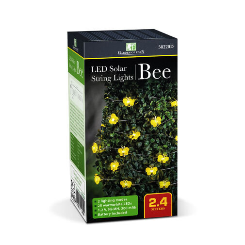 58220D • Szolár LED fényfüzér - méhecske - 2,4 m - 25 LED - melegfehér