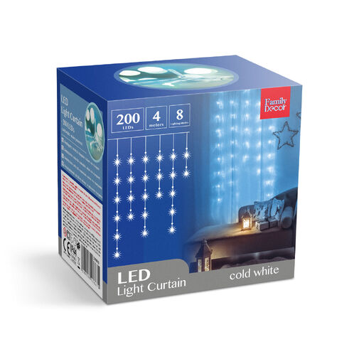 58901B • Fényfüggöny - 200 db LED - hidegfehér - hálózati - IP44 - 4,2 m - 8 program