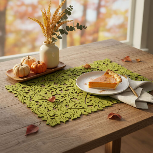 59011B • Őszi dekoráció - alátét - filc, zöld - 44,5 x 28,5 cm