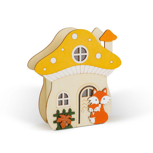 59012B • Világító dekoráció - gomba ház rókával - 15 x 16 x 5 cm - fából