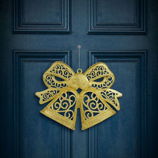 59705A • Karácsonyi dekoráció - masni - akasztható - glitteres arany - 35 cm