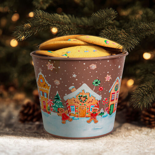 59724C • Karácsonyi dekoráció - fém kaspó, vödör - Mézeskalács - 13 x 11 cm