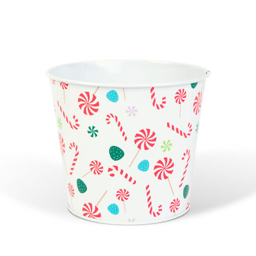 59733C • Karácsonyi dekoráció - fém kaspó, vödör - cukorbot - 13 x 11 cm