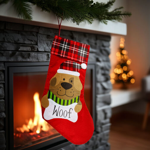 59756B • Karácsonyi mikuláscsizma - kutya - piros - 42 x 24 cm