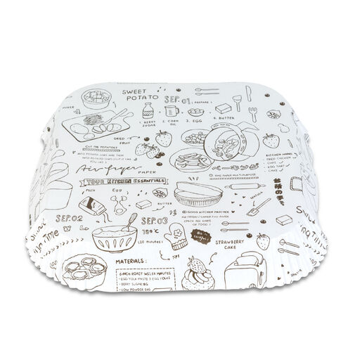 BW1031A • Air fryer sütőpapír - olaj nélküli sütőhöz - mintás, négyzet - 20 cm - 50 db / csomag