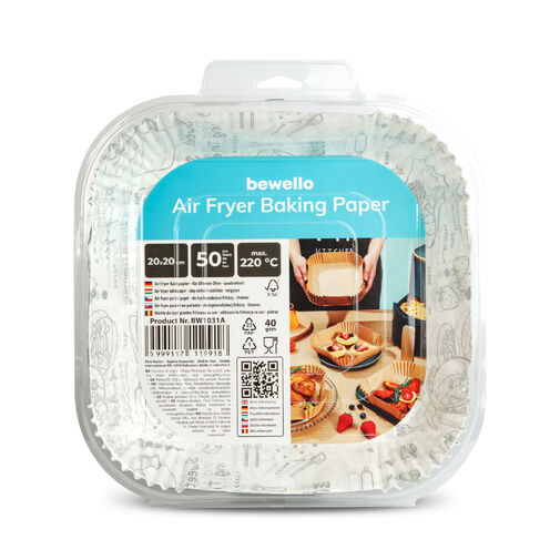 BW1031A • Air fryer sütőpapír - olaj nélküli sütőhöz - mintás, négyzet - 20 cm - 50 db / csomag