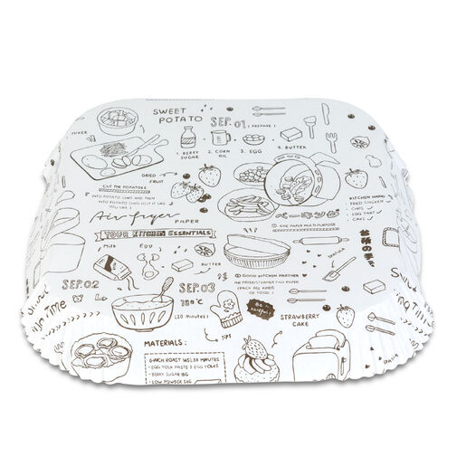 BW1031B • Air fryer sütőpapír - olaj nélküli sütőhöz - mintás, négyzet - 23 cm - 50 db / csomag