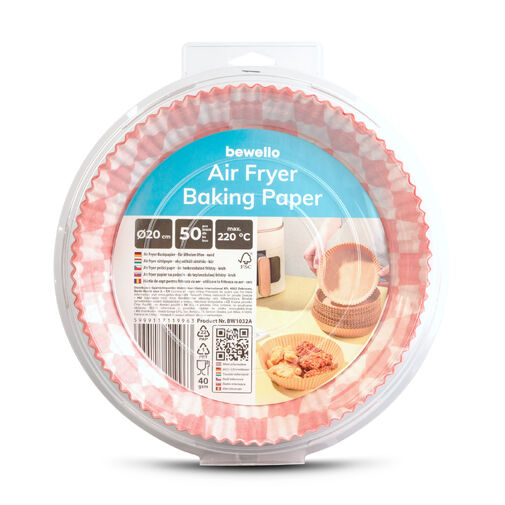 BW1032A • Air fryer sütőpapír - olaj nélküli sütőhöz - kockás, kör - 20 cm - 50 db / csomag