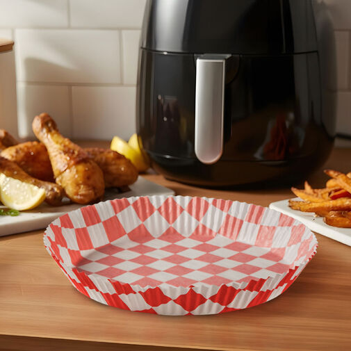 BW1032B • Air fryer sütőpapír - olaj nélküli sütőhöz - kockás, kör - 23 cm - 50 db / csomag