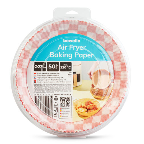 BW1032B • Air fryer sütőpapír - olaj nélküli sütőhöz - kockás, kör - 23 cm - 50 db / csomag