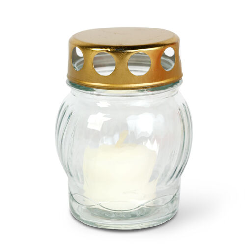 TW1010 • Üveg mécses fém kupakkal - üveg szín: fehér, kupak szín: arany - 10 cm
