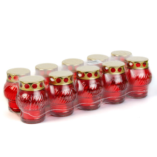 TW1011 • Üveg mécses fém kupakkal - üveg szín: piros, kupak szín: arany - 10 cm