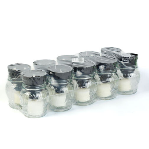 TW1012 • Üveg mécses műanyag kupakkal, üveg szín: fehér, kupak szín: fekete - 14 cm