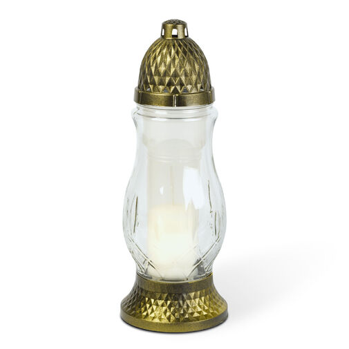 TW1017 • Üveg mécses - műanyag kupakkal, üveg szín: fehér, kupak szín: fekete - arany antik - 28 cm