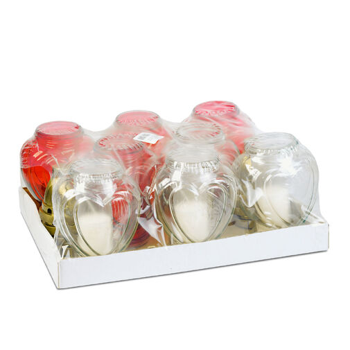 TW1018 • Üveg mécses - szív forma, műanyag kupakkal, piros - fehér - 21,7 cm