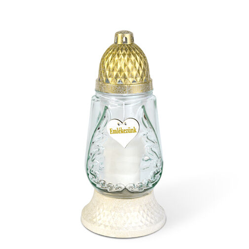 TW1019 • Üveg mécses - műanyag kupakkal - 26 cm - üveg szín: fehér - arany antik